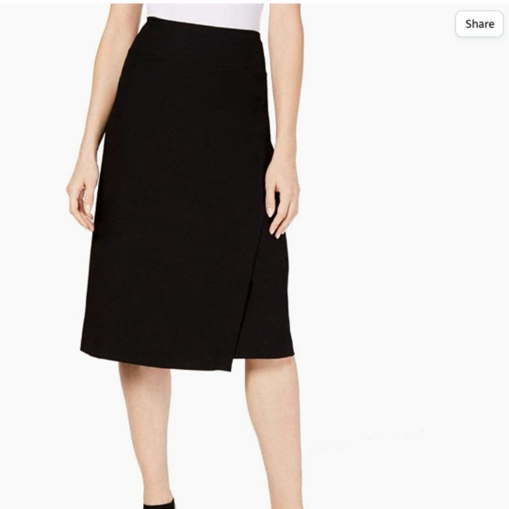 Eileen Fisher Black Faux Wrap Midi Pull On Skirt Sz: M